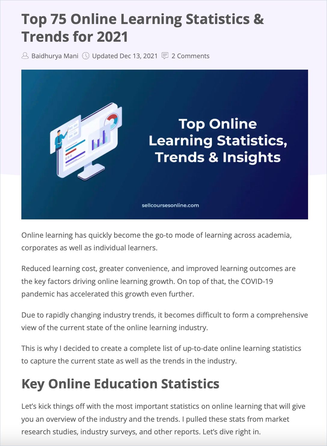 Top 75 Online Learning Statistics & Trends for 2021 Book Cover